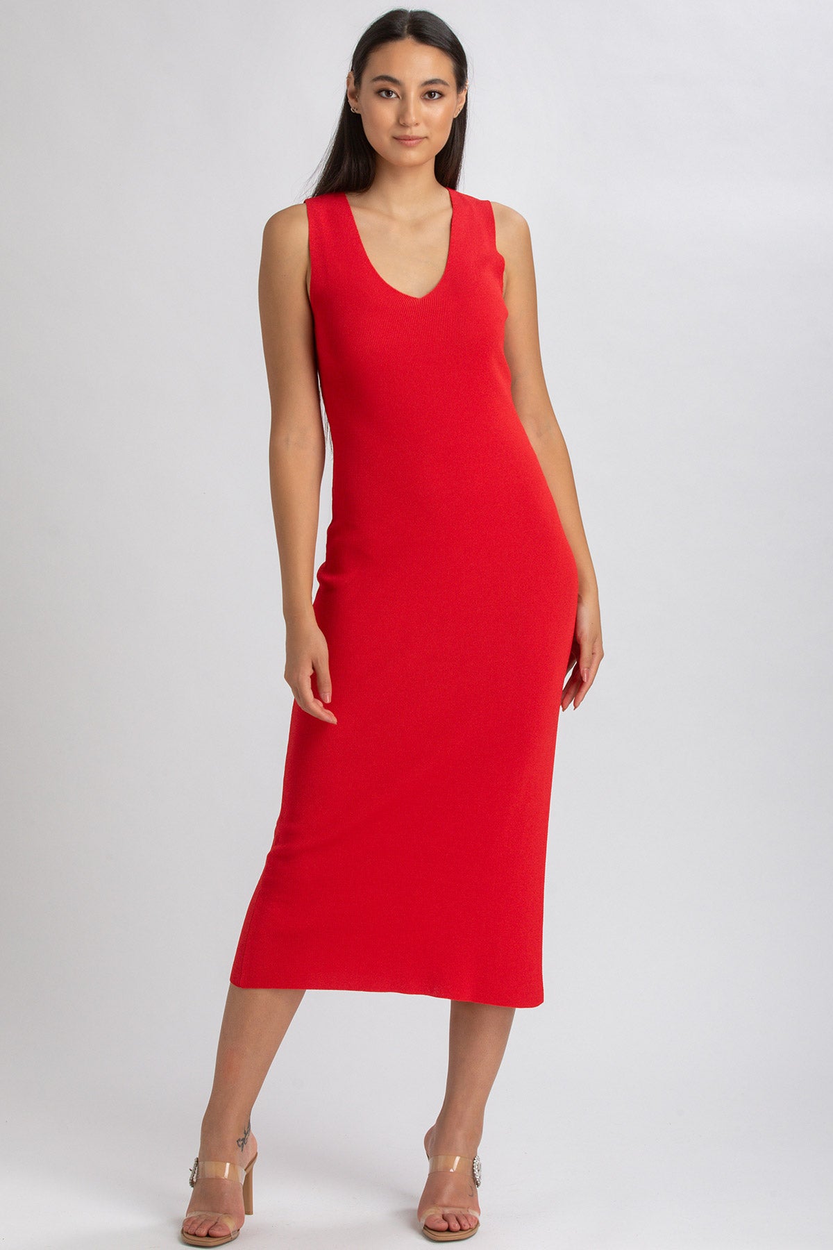 DALIA | Abito Aderente Rosso con Scollo a V