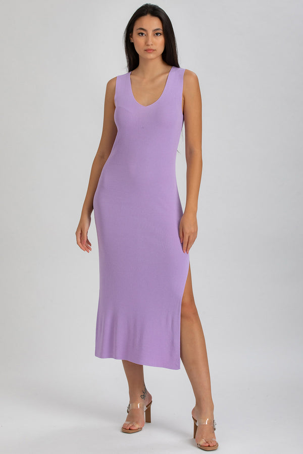 DALIA | Abito Aderente Viola con Scollo a V