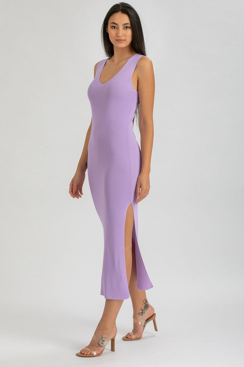 DALIA | Abito Aderente Viola con Scollo a V
