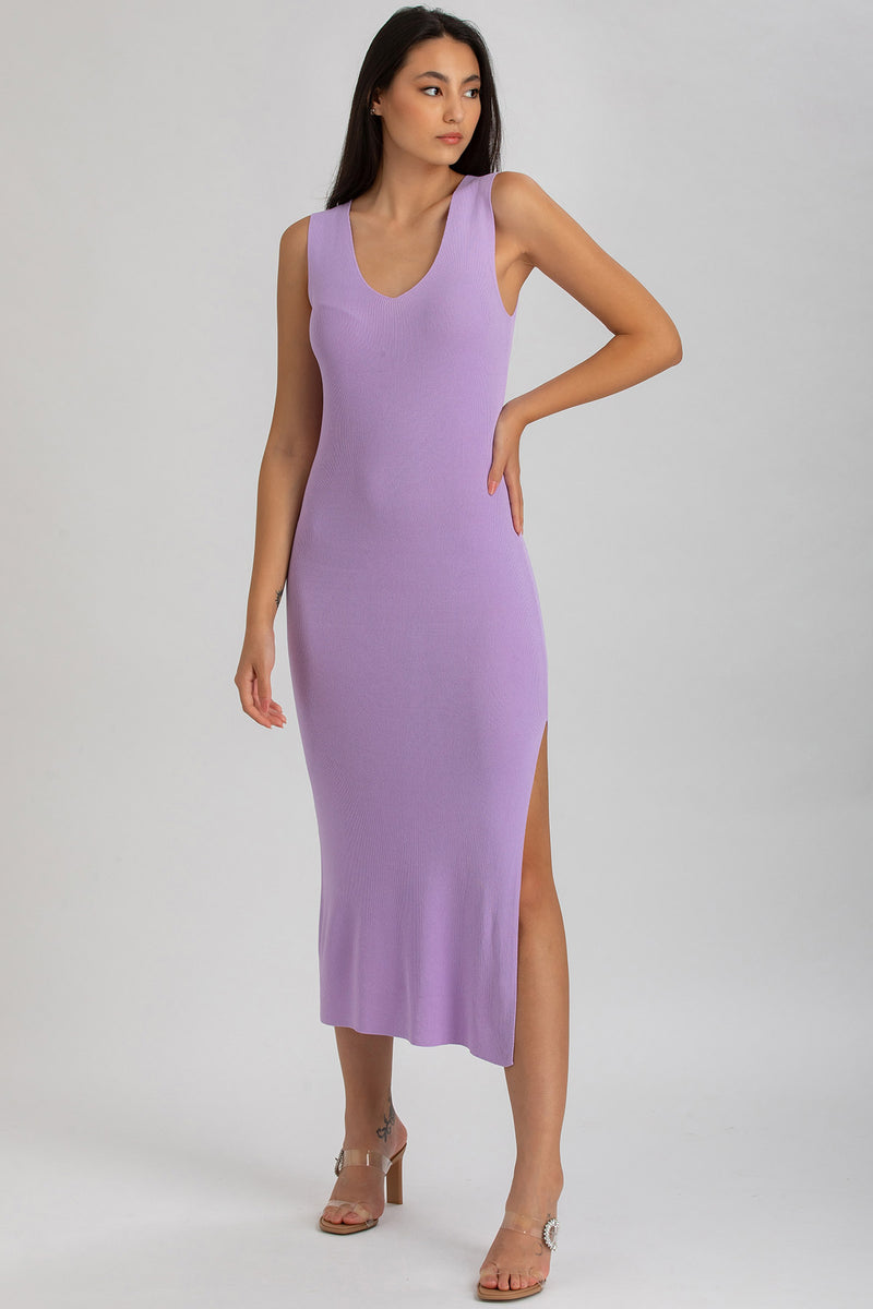 DALIA | Abito Aderente Viola con Scollo a V