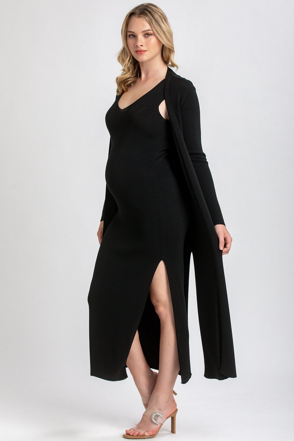 slim fit dress slacks Momyknows Elegant Long Sleeve Maternity Dress Ultimate Gender Reveal Outfit White Bodycon Dress White / L main image 0