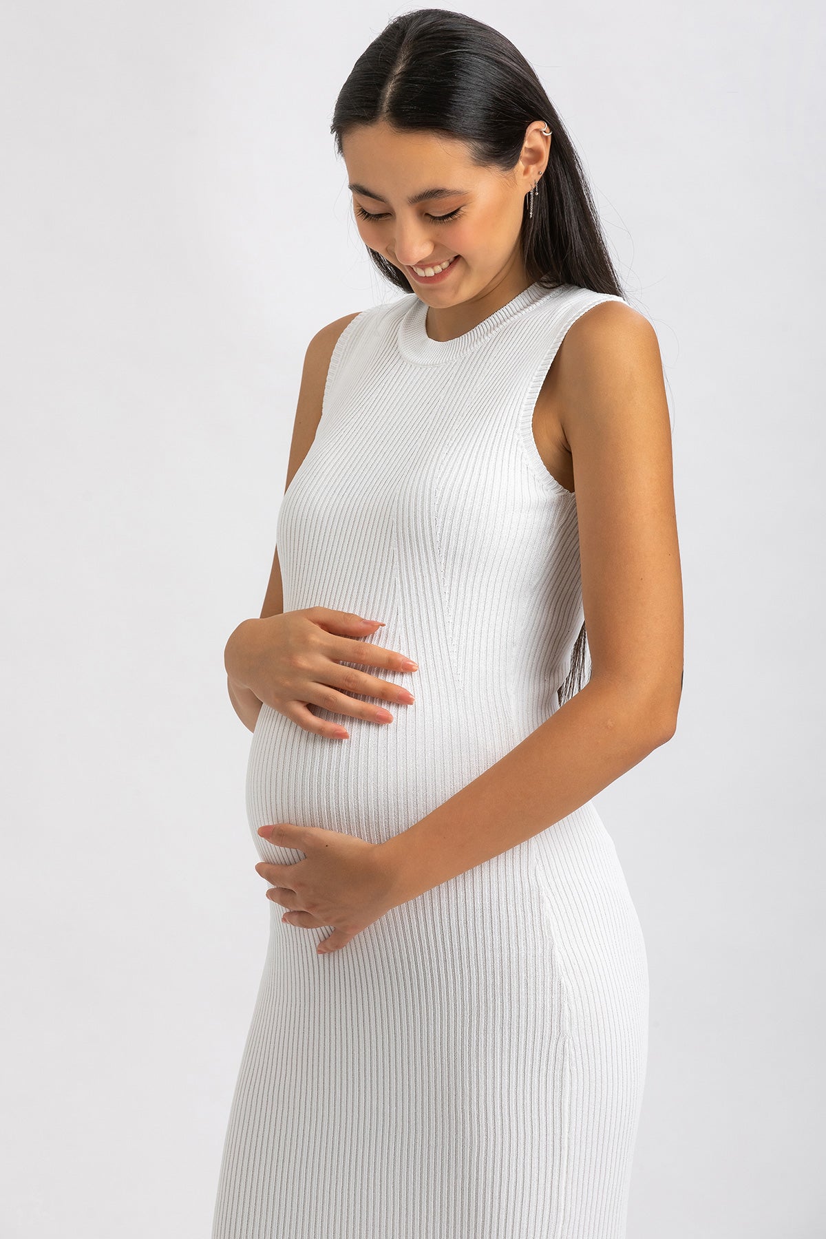 IRIS | Abito Premaman Aderente Bianco a Costine