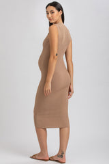 IRIS | Brown Ribbed Maternity Fitted Dress
