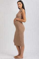 IRIS | Brown Ribbed Maternity Fitted Dress