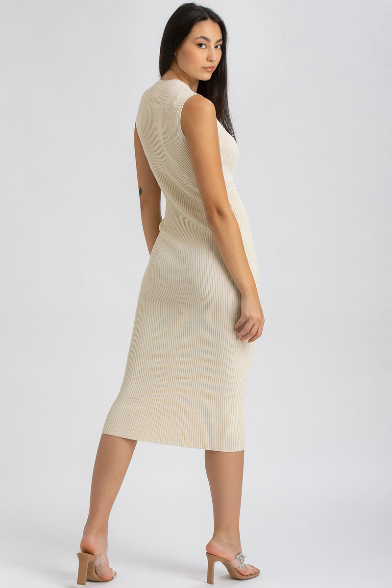 IRIS | Cream Ribbed Fitted Dress