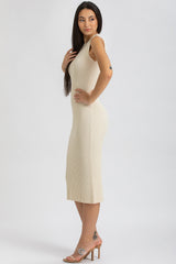 IRIS | Cream Ribbed Fitted Dress