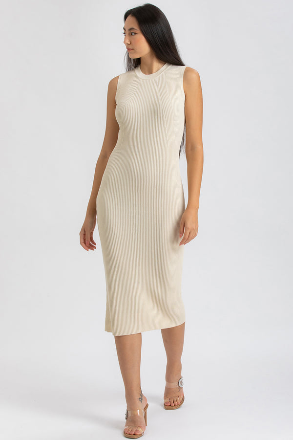 IRIS | Cream Ribbed Fitted Dress