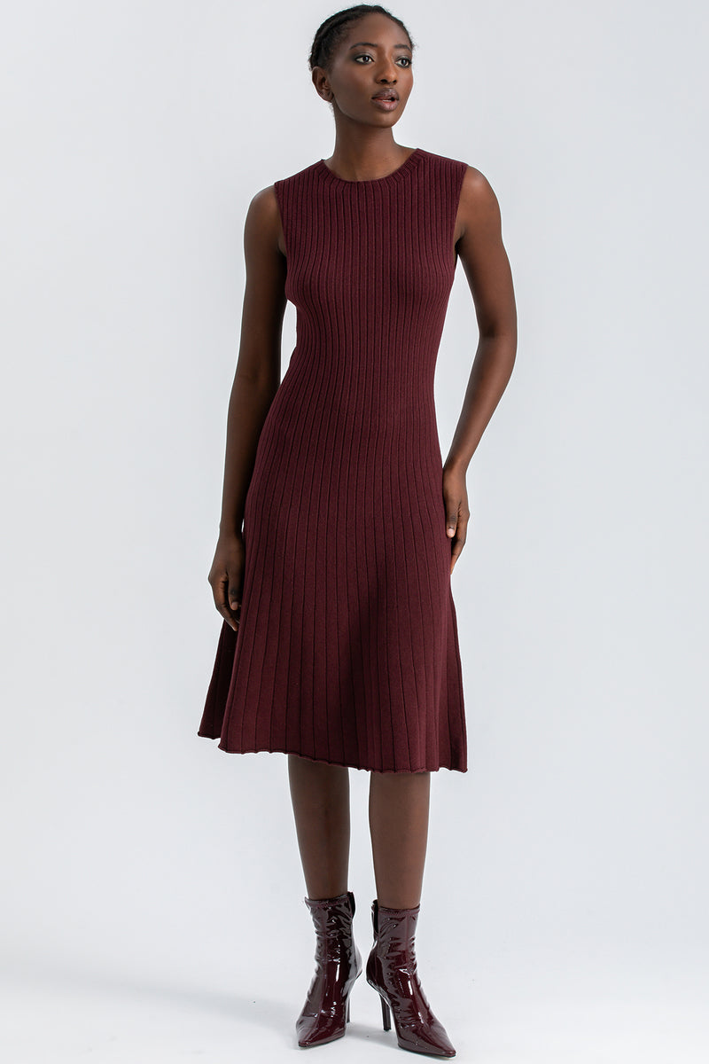 CORA | Burgundy Bodycon Dress with a Round Neckline