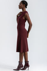 CORA | Burgundy Bodycon Dress with a Round Neckline