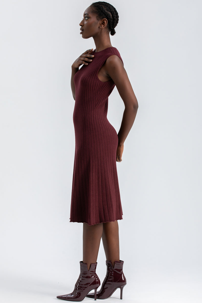 CORA | Burgundy Bodycon Dress with a Round Neckline