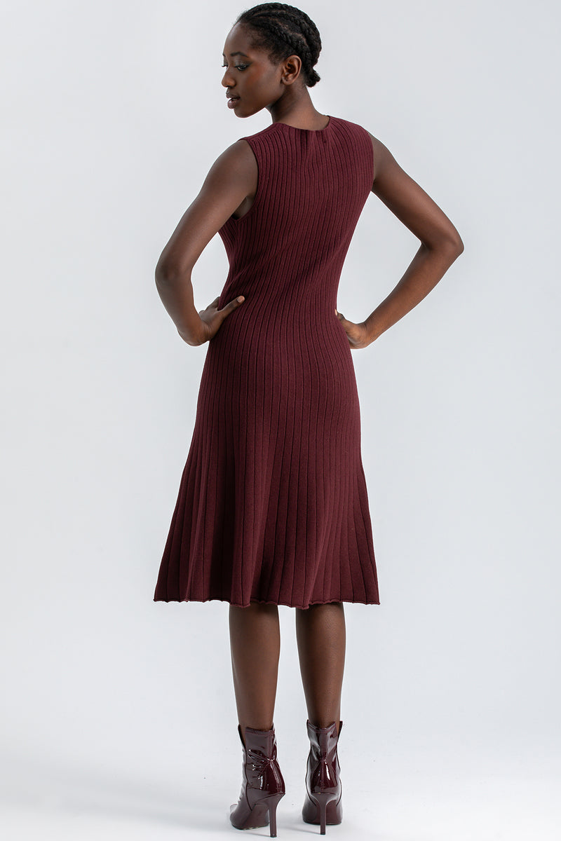 CORA | Burgundy Bodycon Dress with a Round Neckline