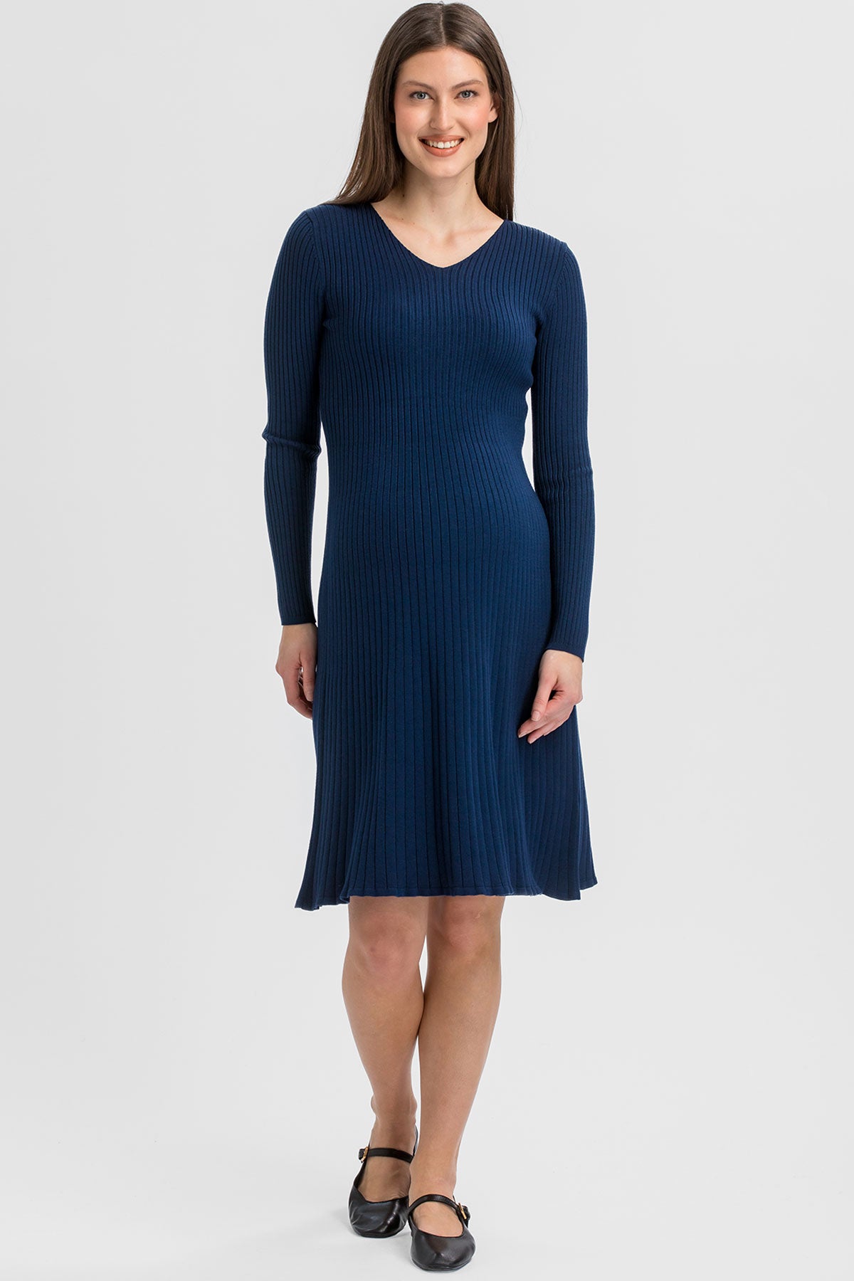 BIANCA | Abito Premaman Navy Svasato con Scollo a V