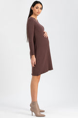 BIANCA | Abito Premaman Aderente Marrone con Scollo a V