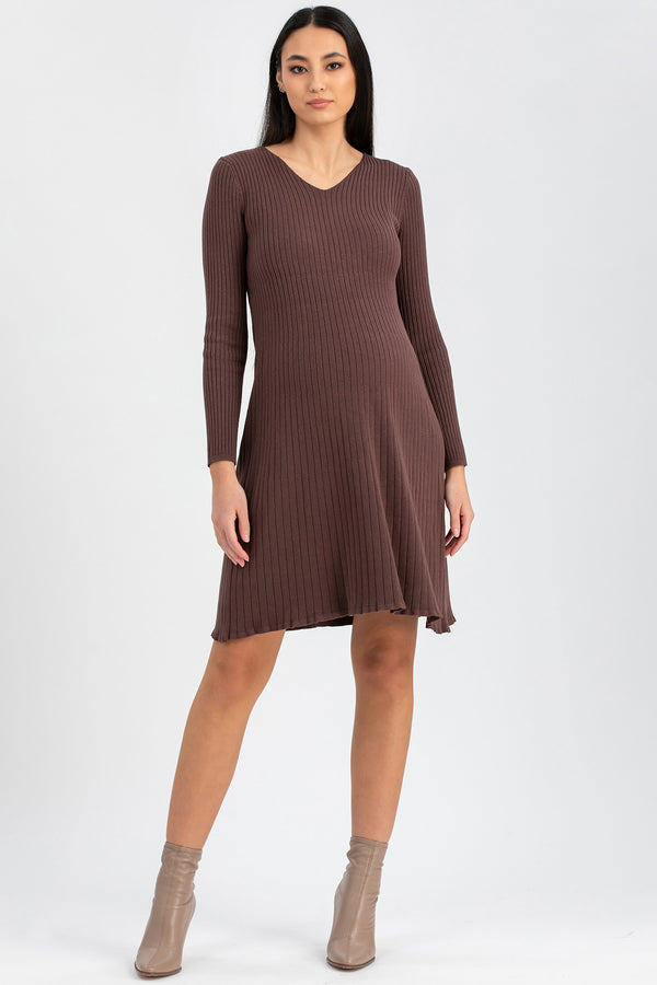BIANCA | Abito Premaman Aderente Marrone con Scollo a V