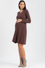 BIANCA | Abito Premaman Aderente Marrone con Scollo a V