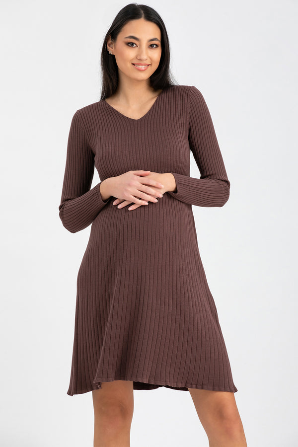 BIANCA | Abito Premaman Aderente Marrone con Scollo a V