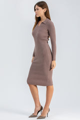 LAVINIA | Pink Fitted Dress with Collar