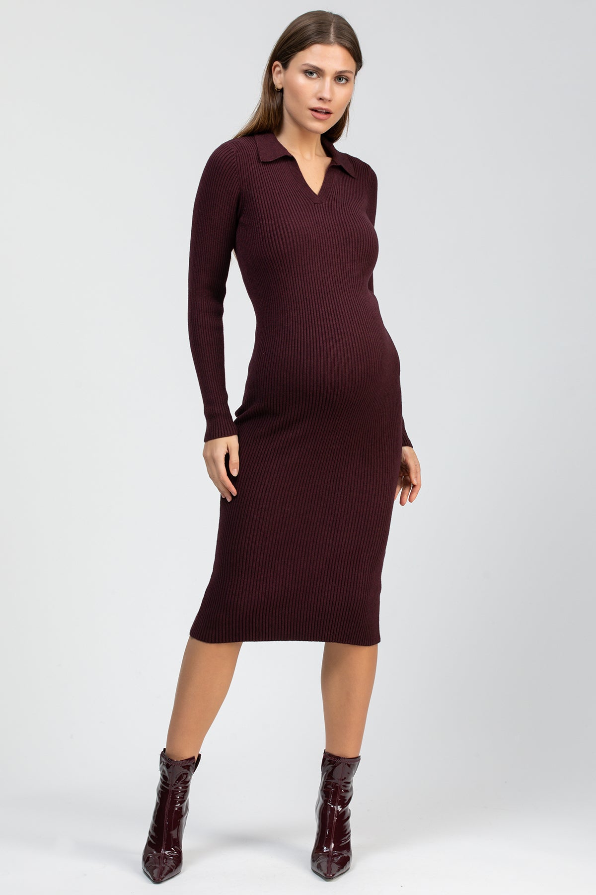 LAVINIA | Abito Premaman Stile Polo Aderente Bordeaux con Colletto