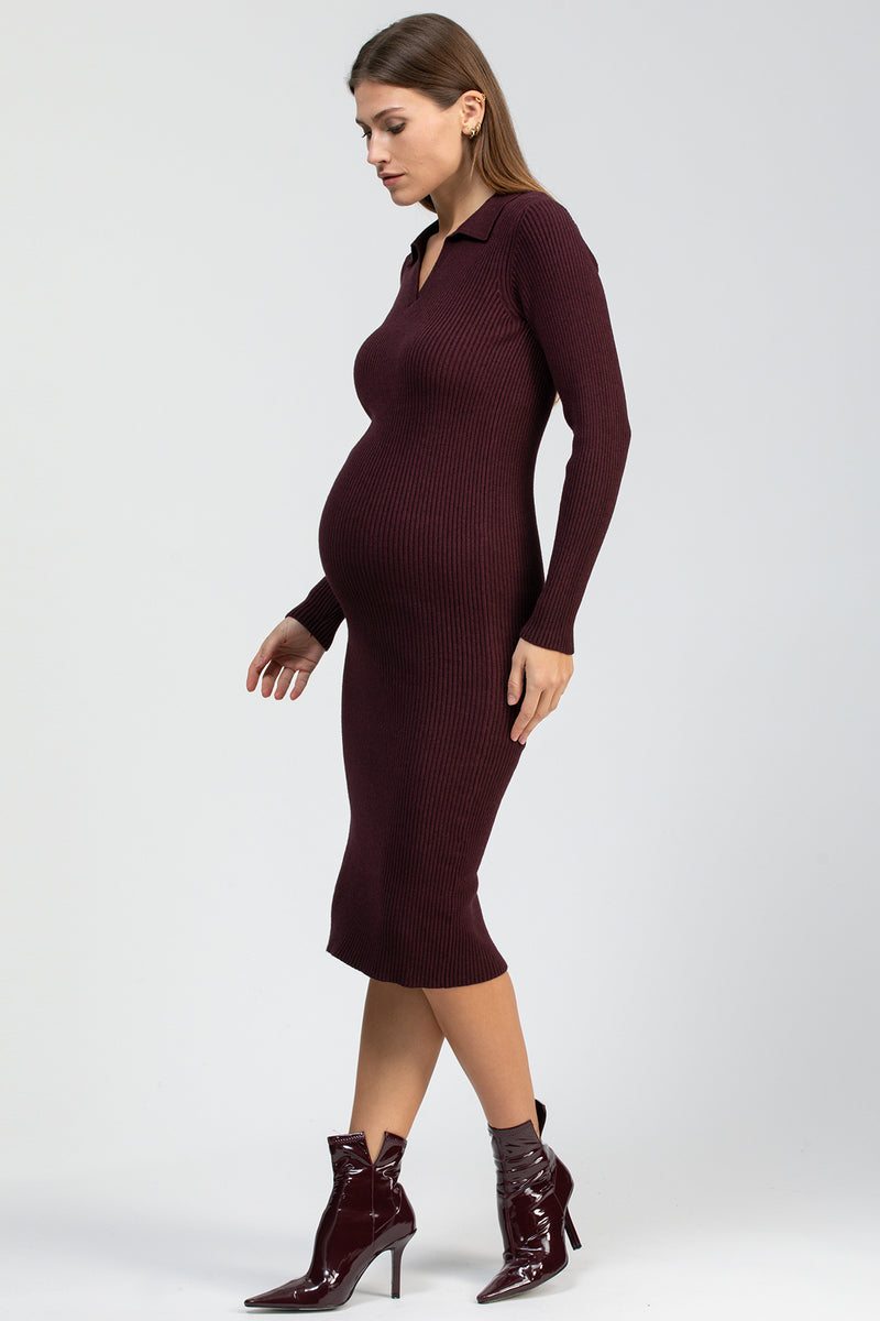 LAVINIA | Abito Premaman Stile Polo Aderente Bordeaux con Colletto