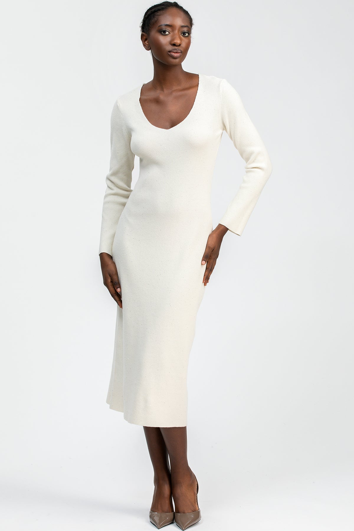 ANNA | Abito Aderente Bianco con Scollo a V