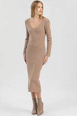ANNA | Abito Aderente Beige con Scollo a V