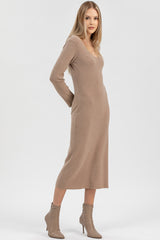 ANNA | Abito Aderente Beige con Scollo a V