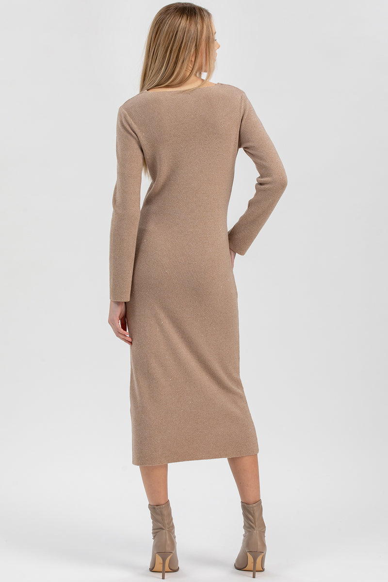 ANNA | Abito Aderente Beige con Scollo a V