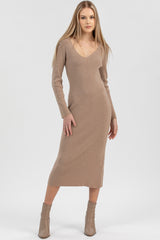 ANNA | Abito Aderente Beige con Scollo a V