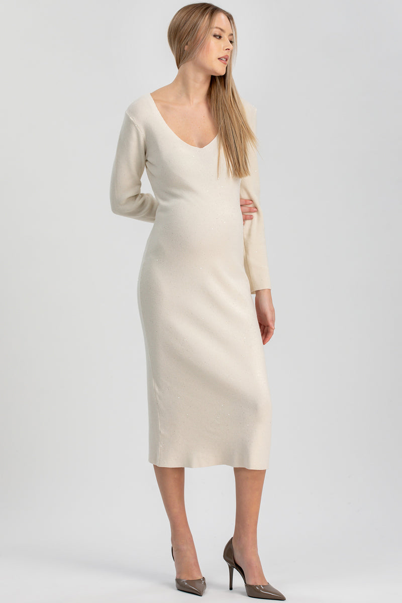 ANNA | Abito Premaman Aderente Bianco con Scollo a V