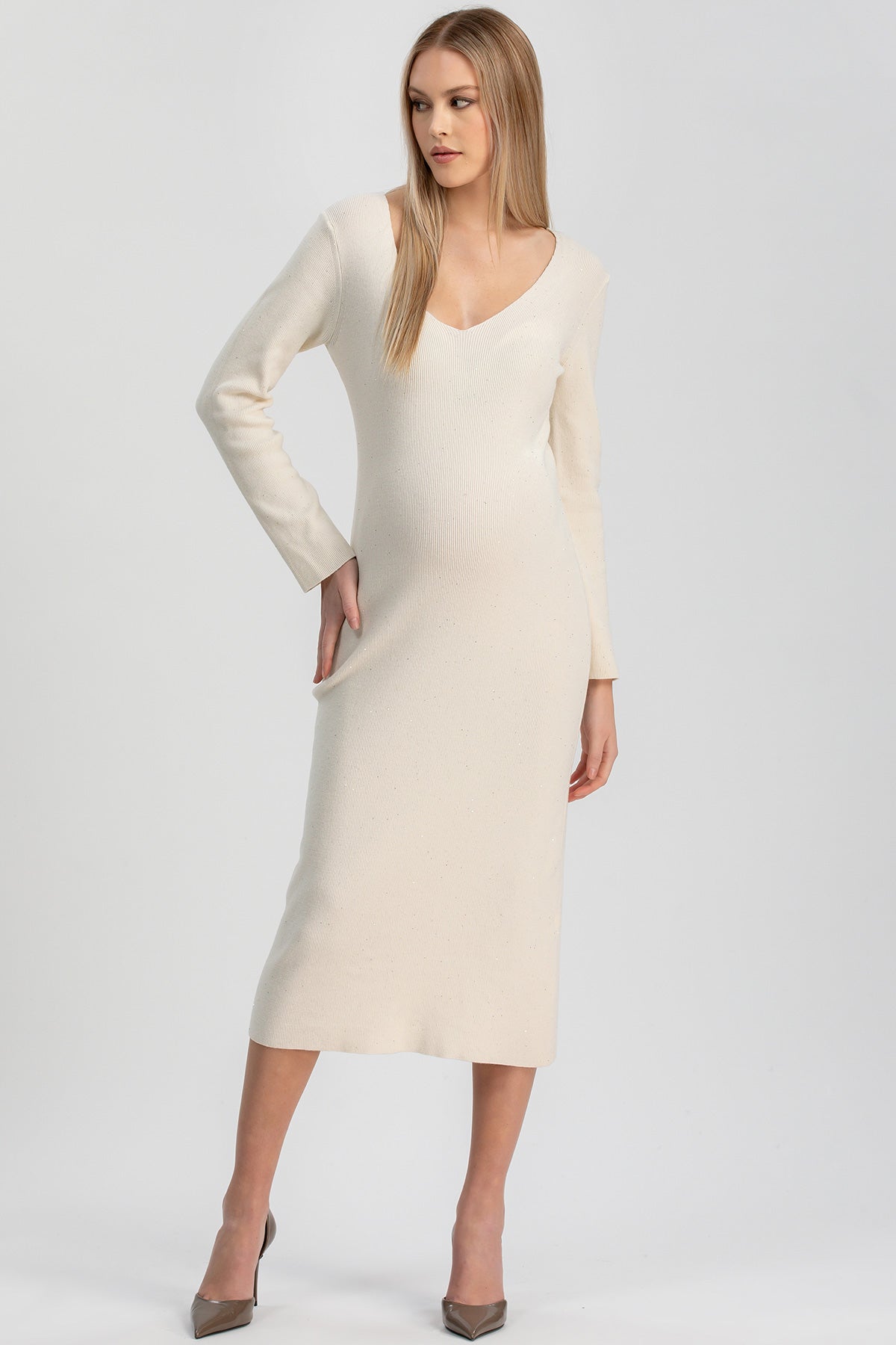 ANNA | Abito Premaman Aderente BIanco con Scollo a V