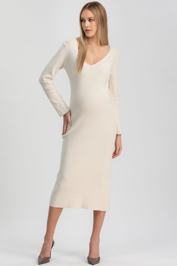 ANNA | Abito Premaman Aderente BIanco con Scollo a V