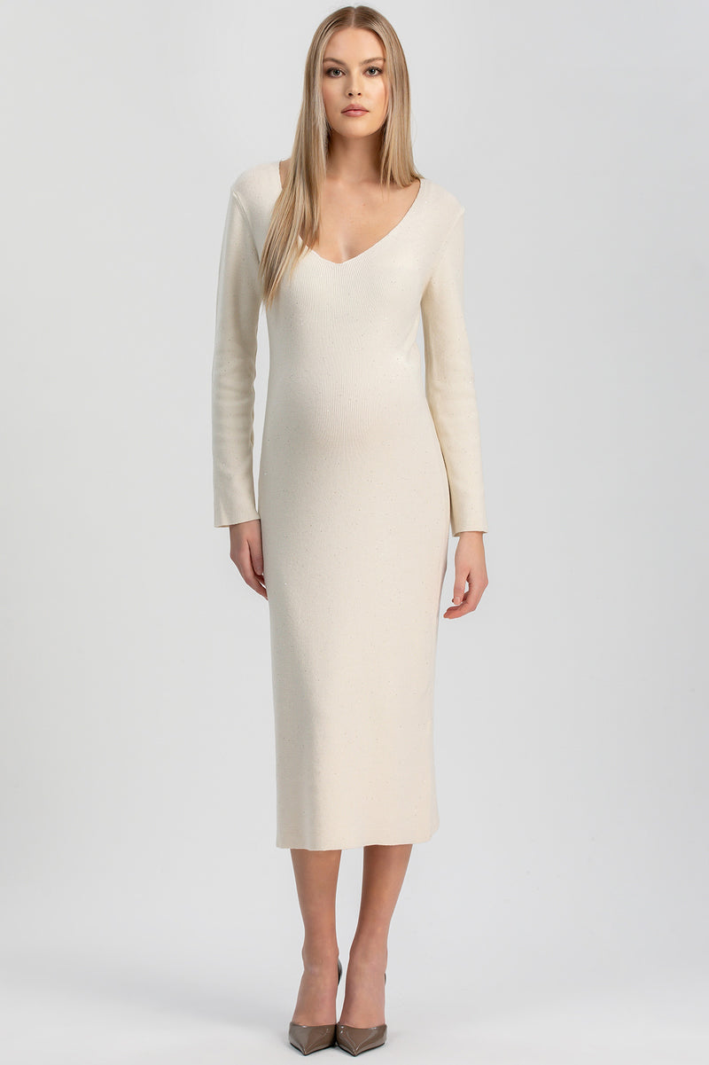 ANNA | Abito Premaman Aderente Bianco con Scollo a V