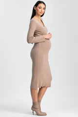 ANNA | Beige Maternity Dress with V-neck