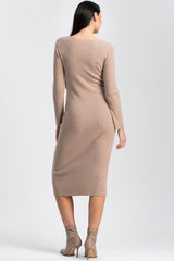 ANNA | Beige Maternity Dress with V-neck
