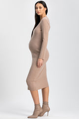ANNA | Beige Maternity Dress with V-neck