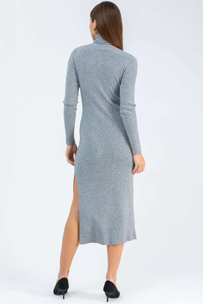 PENELOPE | Grey Fitted Dress with Side Slit