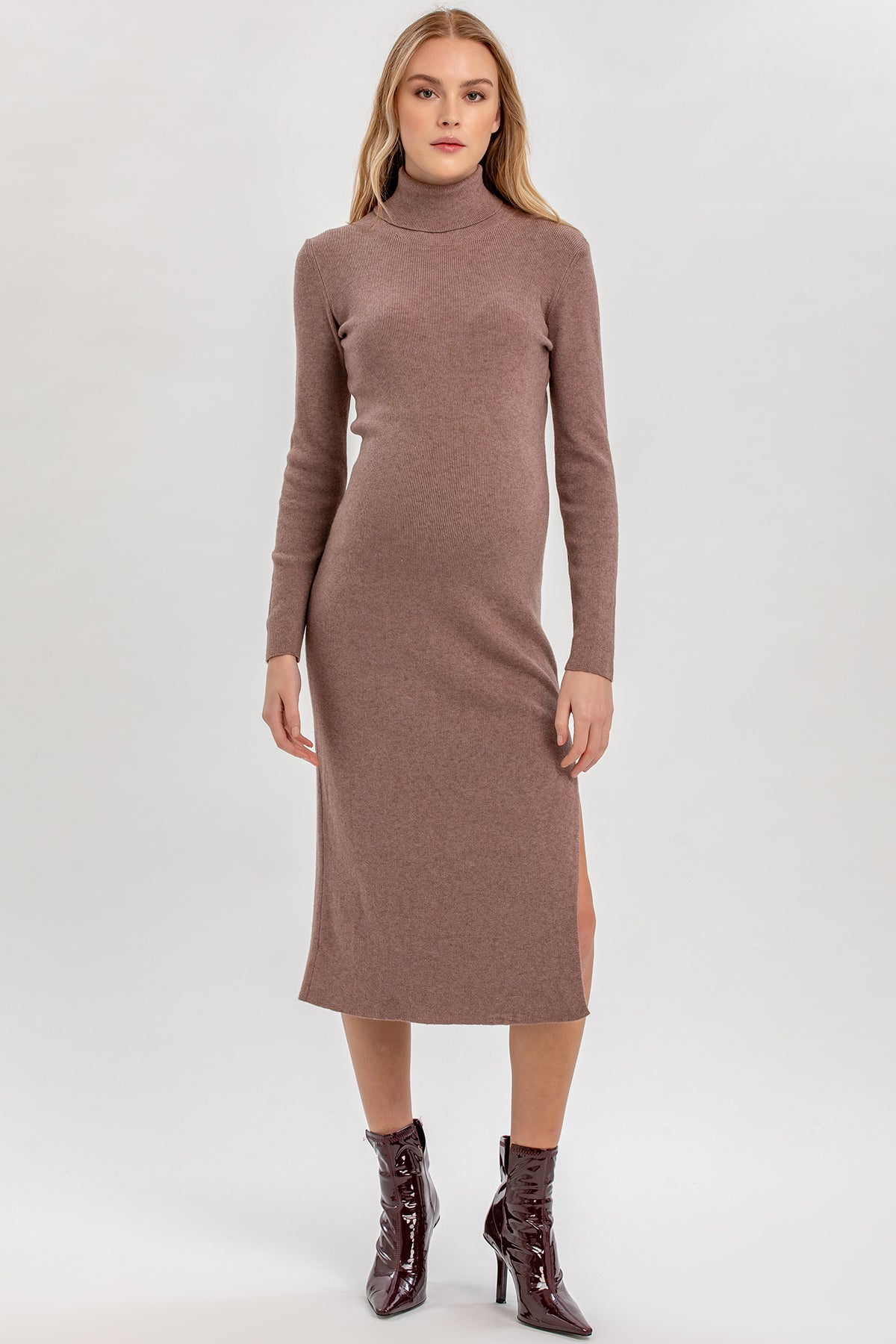 PENELOPE | Abito Premaman Aderente Marron Glacé con Spacco Laterale