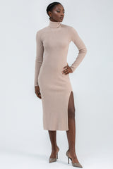 PENELOPE | Beige Fitted Dress with Side Slit