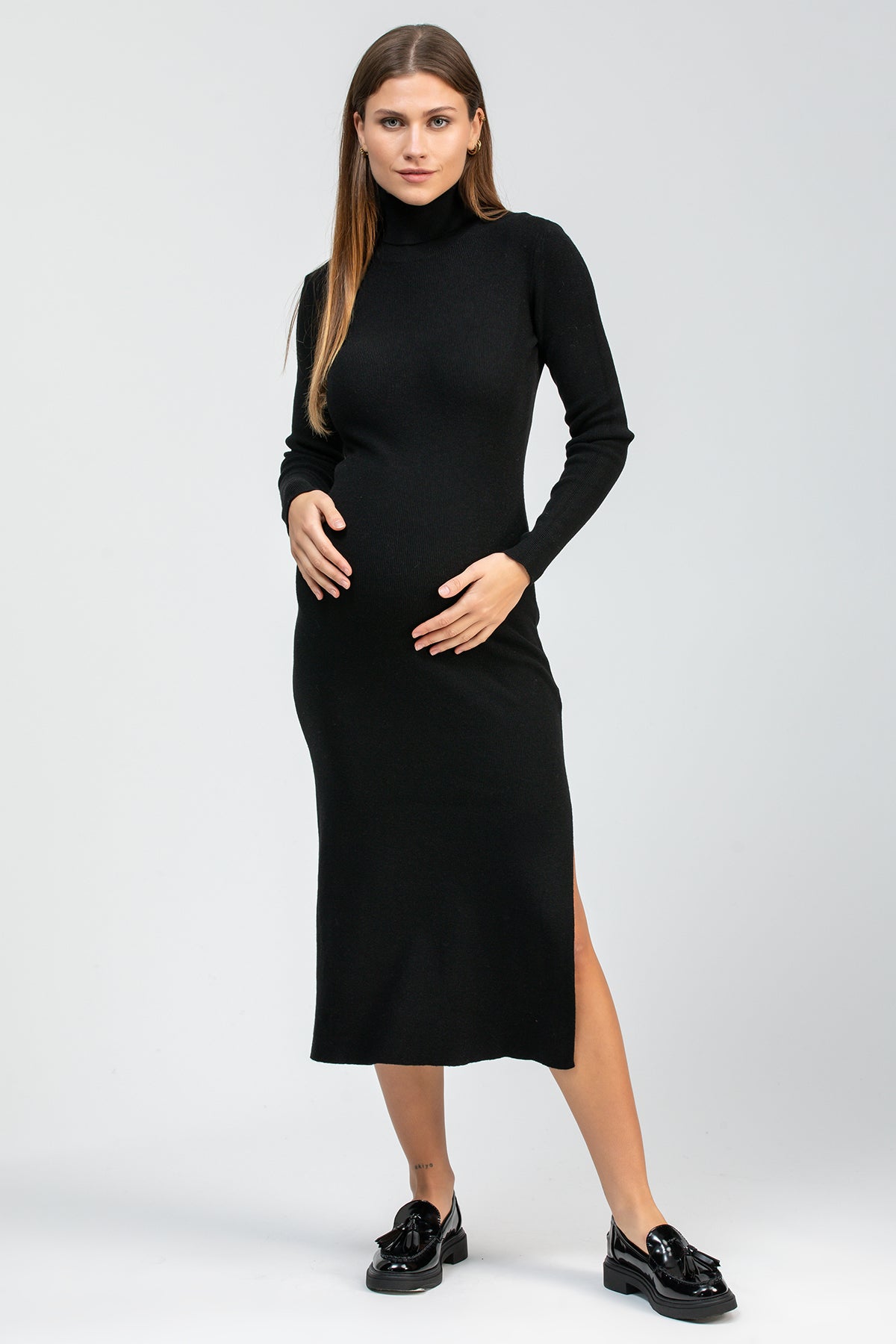 PENELOPE | Abito Premaman Aderente Nero con Spacco Laterale