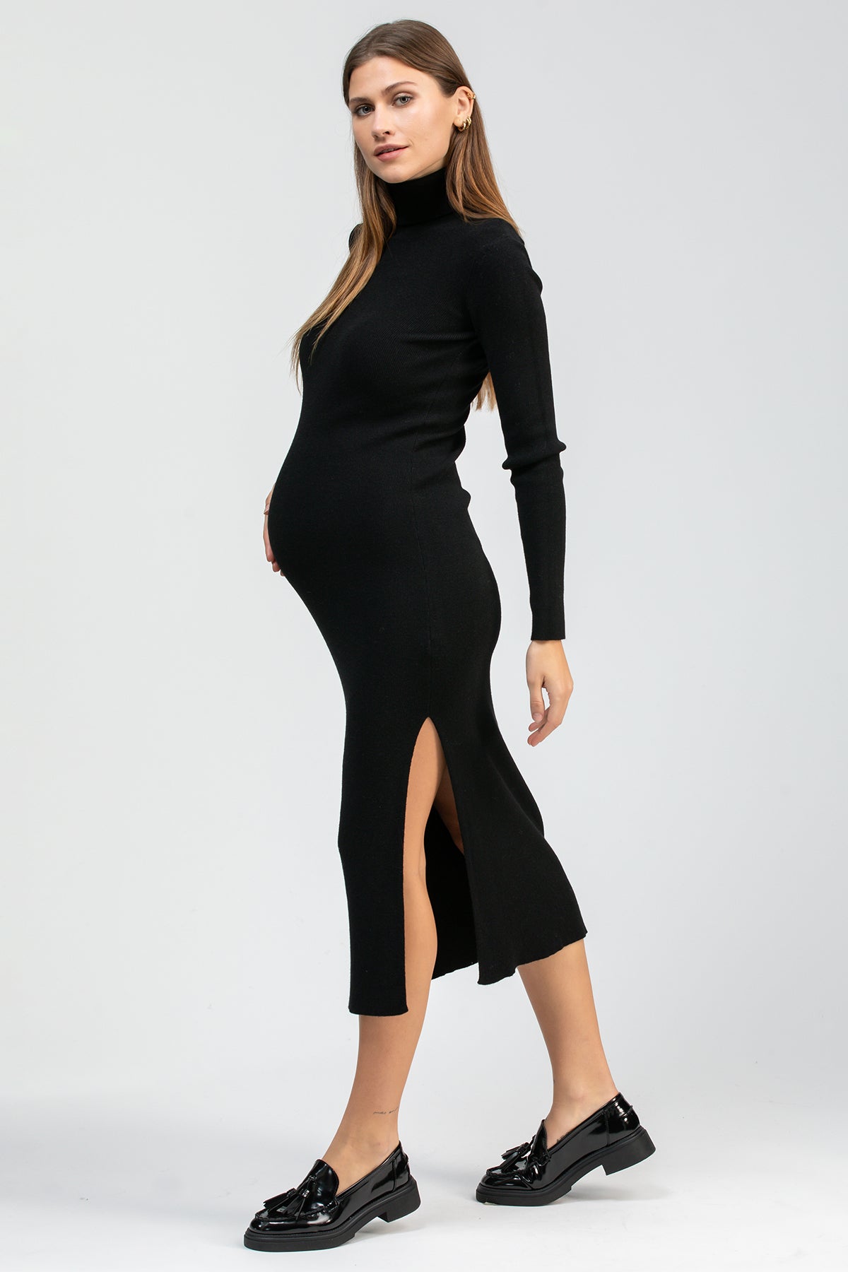 PENELOPE | Abito Premaman Aderente Nero con Spacco Laterale