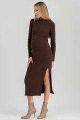 PENELOPE | Abito Premaman Aderente Marrone con Spacco Laterale