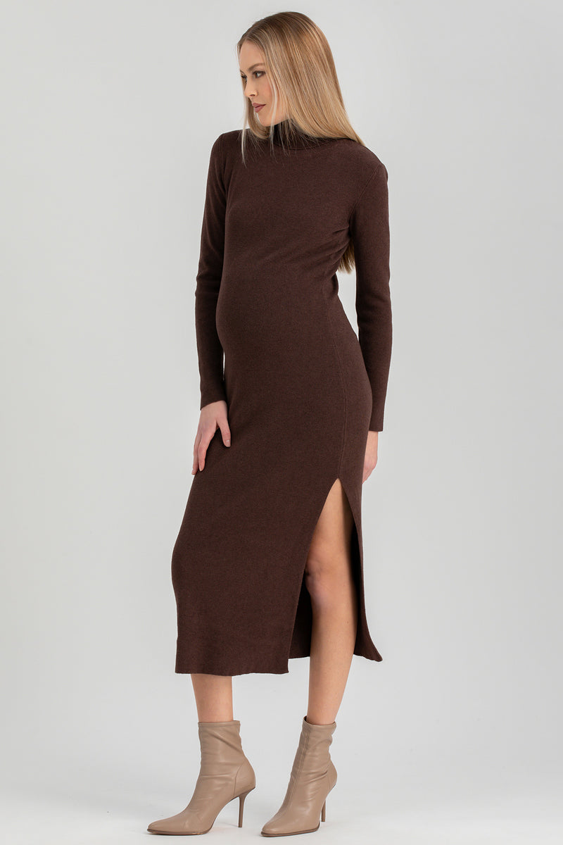 PENELOPE | Abito Premaman Aderente Marrone con Spacco Laterale