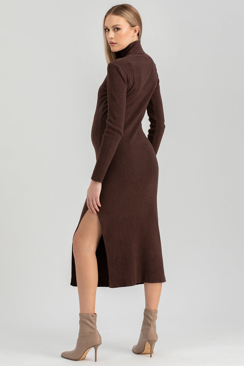 PENELOPE | Abito Premaman Aderente Marrone con Spacco Laterale
