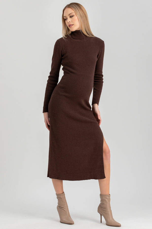 PENELOPE | Abito Premaman Aderente Marrone con Spacco Laterale