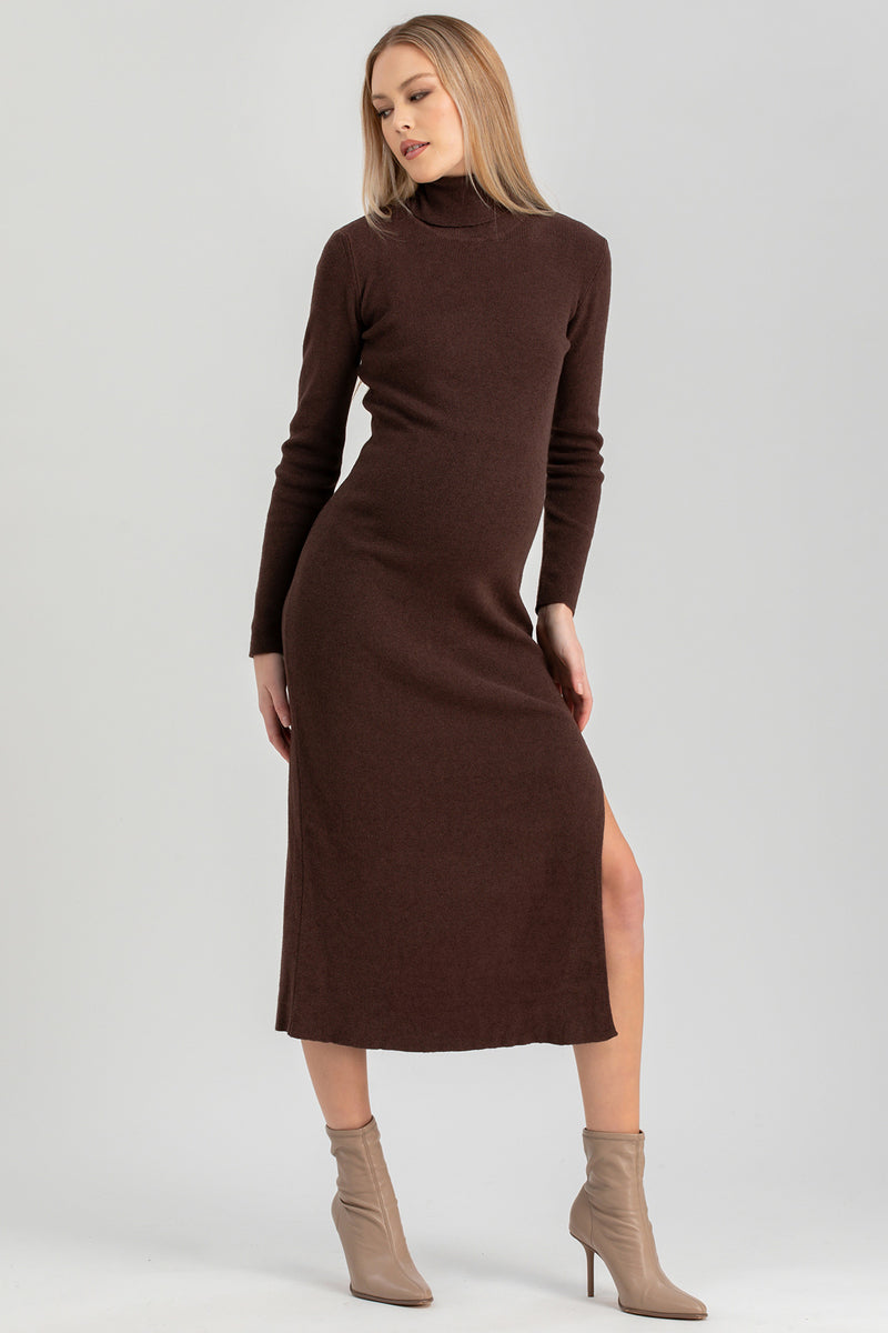 PENELOPE | Abito Premaman Aderente Marrone con Spacco Laterale