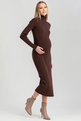 PENELOPE | Abito Premaman Aderente Marrone con Spacco Laterale