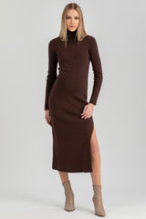 PENELOPE | Abito Premaman Aderente Marrone con Spacco Laterale