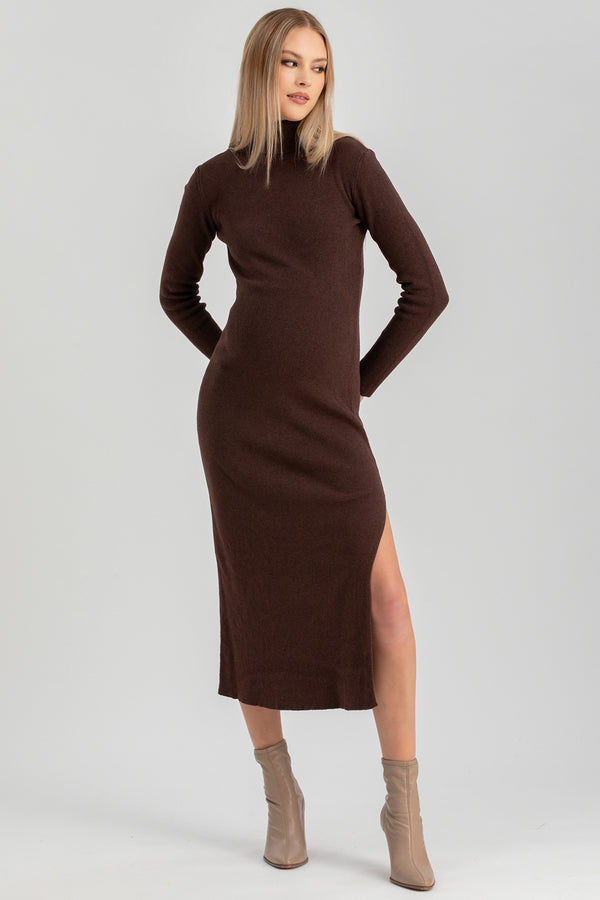 PENELOPE | Abito Premaman Aderente Marrone con Spacco Laterale