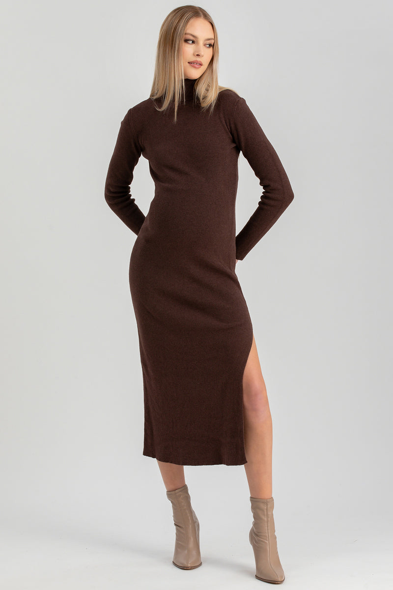 PENELOPE | Abito Premaman Aderente Marrone con Spacco Laterale