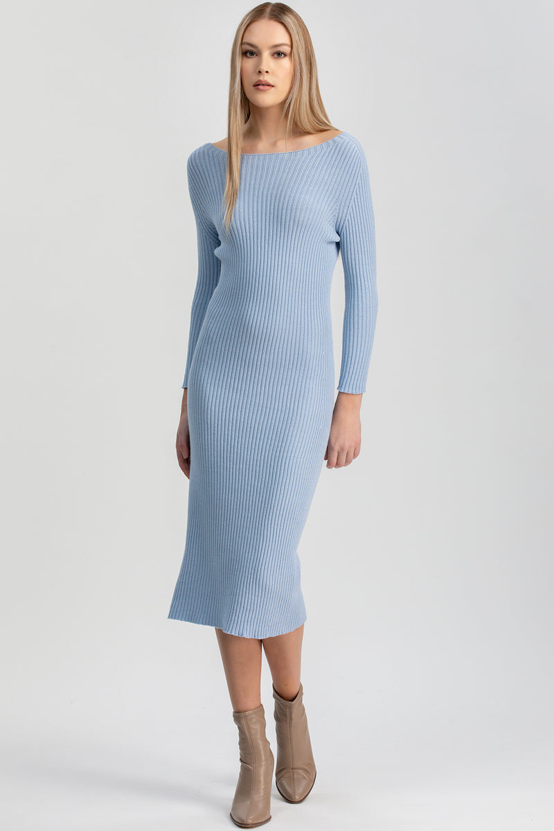 EMMA | Fitted Dress in Sky Blue with Long Sleeves